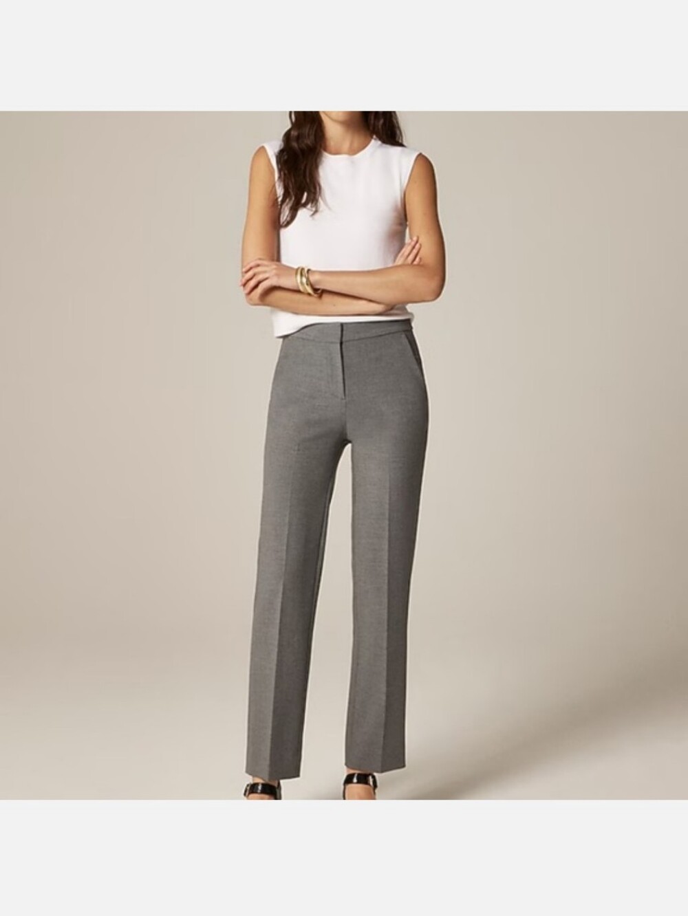 J.Crew Kate Straight Leg Trousers Heather Grey Carreman Fabric Womens 12